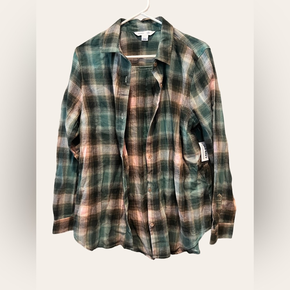 OLD NAVY | Women’s Flannel Green and Cream Button Down NWT
